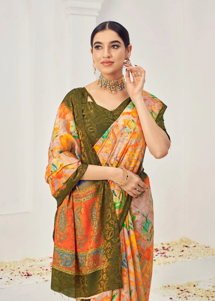 Multicolor Silk Viscose Jacquard Zari Saree for Wedding Wear