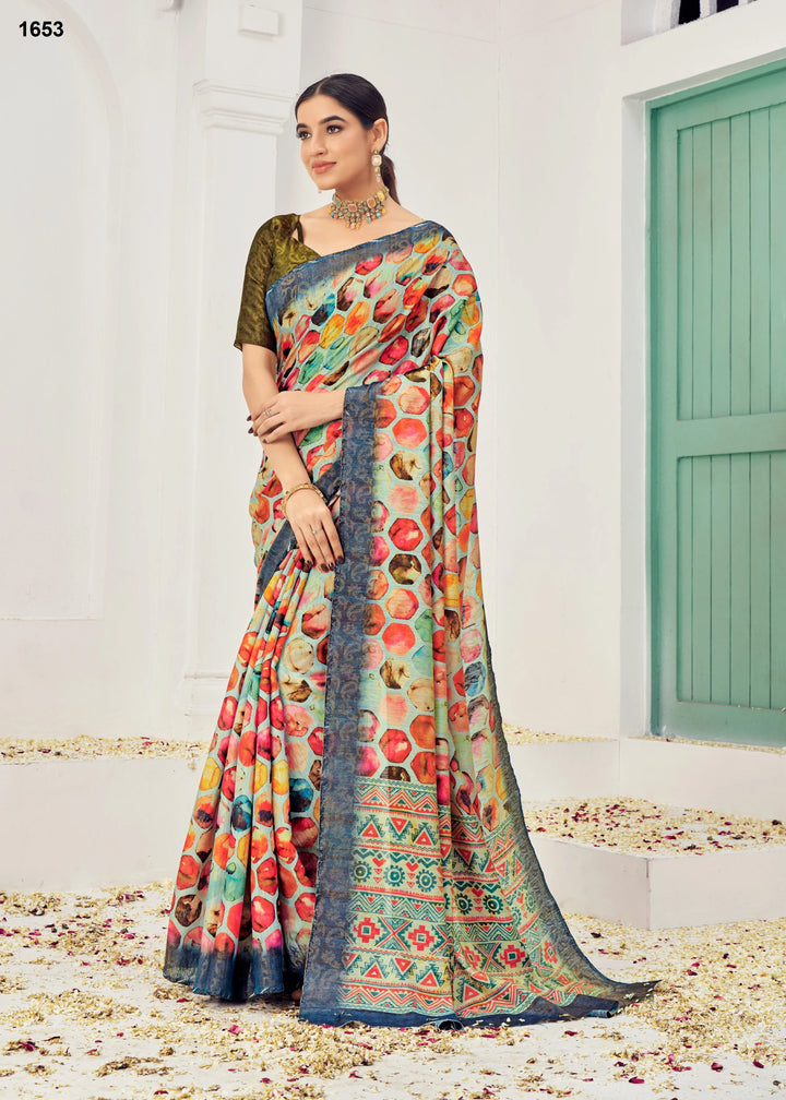 Multicolor Silk Viscose Saree with Jacquard Zari Weaving