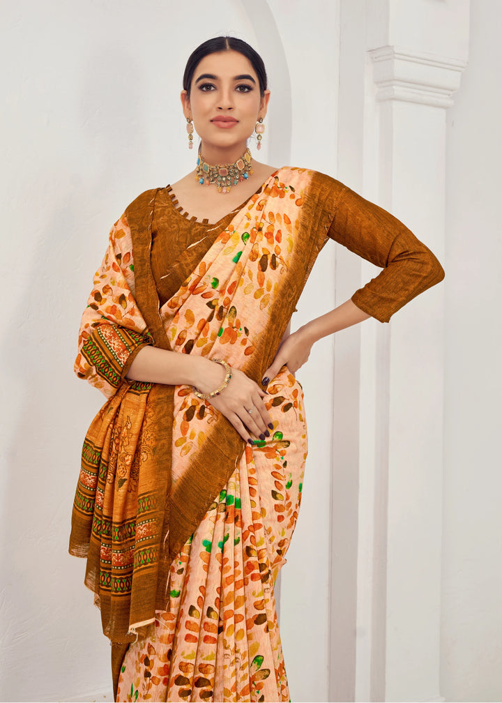 Peach Silk Viscose Jacquard Zari Saree Timeless Traditional Elegance