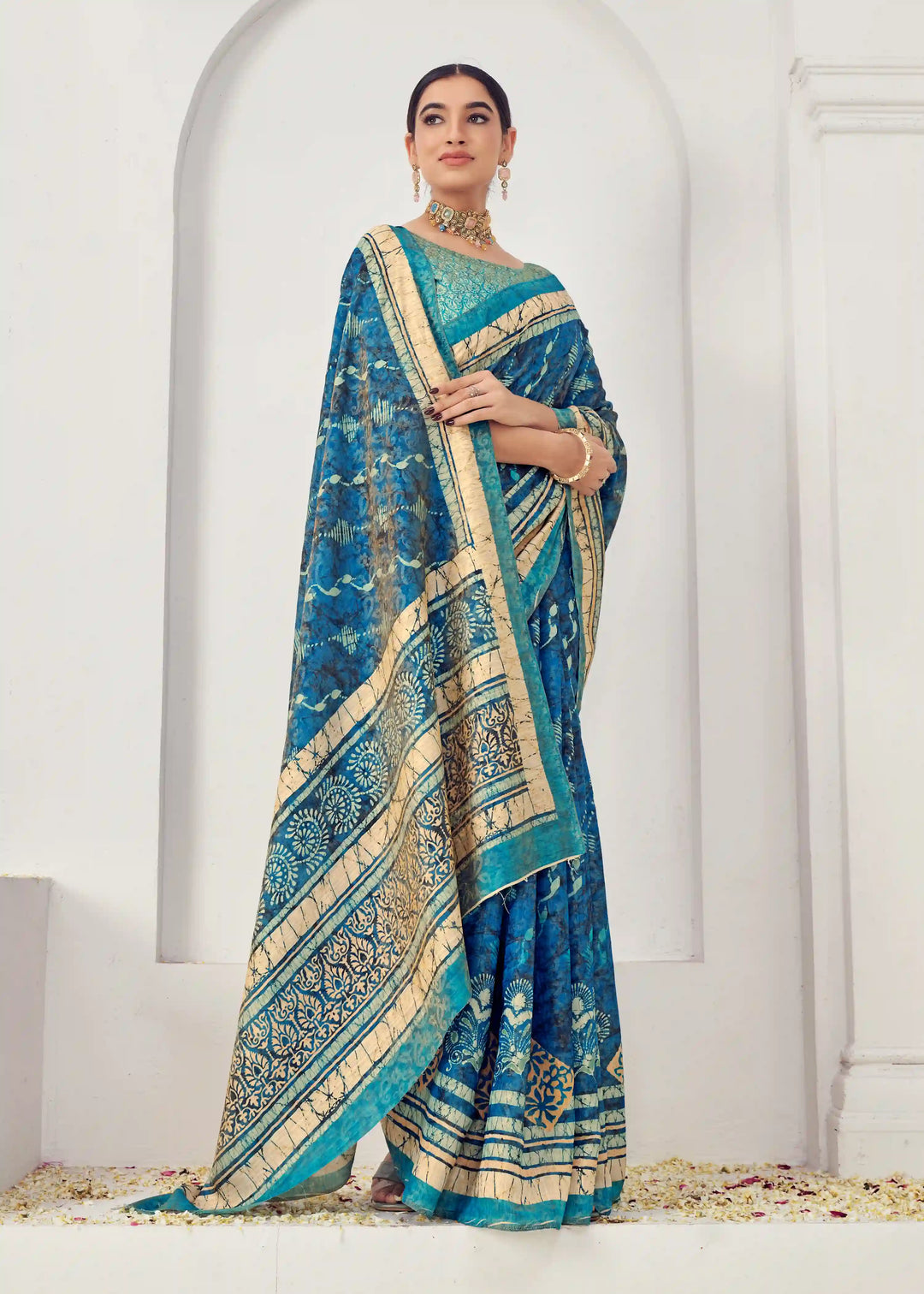 Teal Blue Silk Viscose Saree with Pure Jacquard Zari Work