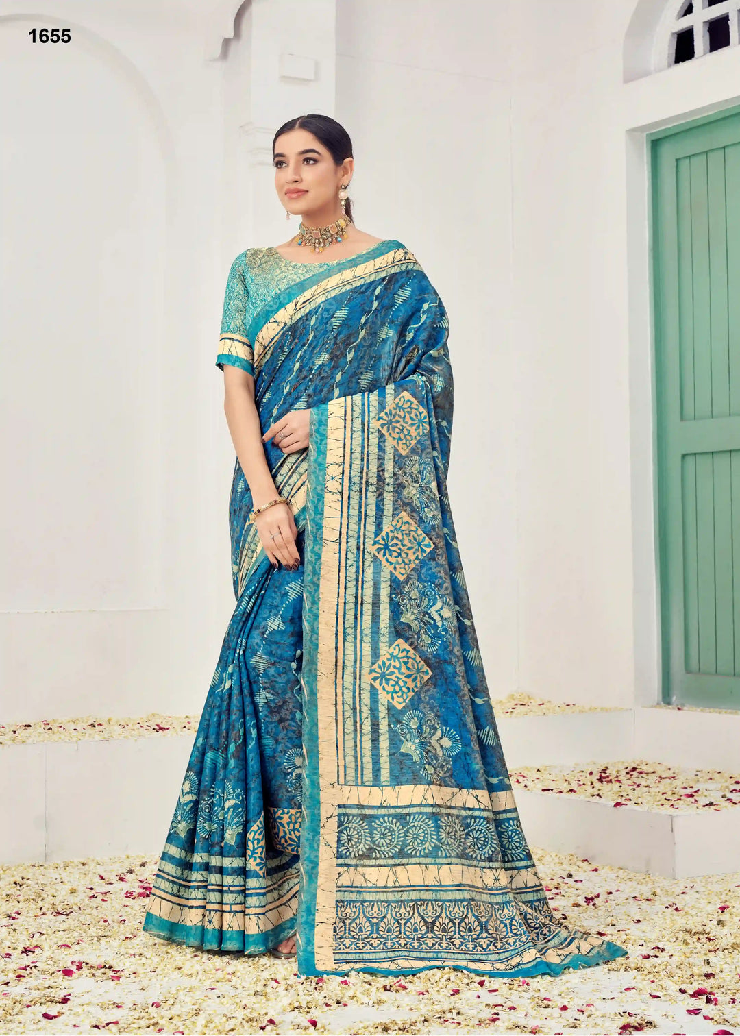 Teal Blue Silk Viscose Saree with Pure Jacquard Zari Work