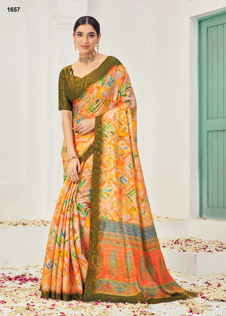 Multicolor Silk Viscose Jacquard Zari Saree for Wedding Wear