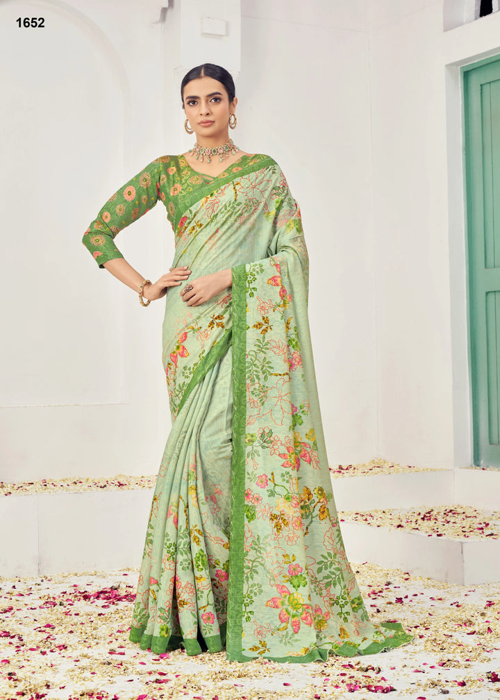 Traditional Pista Green Silk Viscose Saree with Jacquard Zari Work
