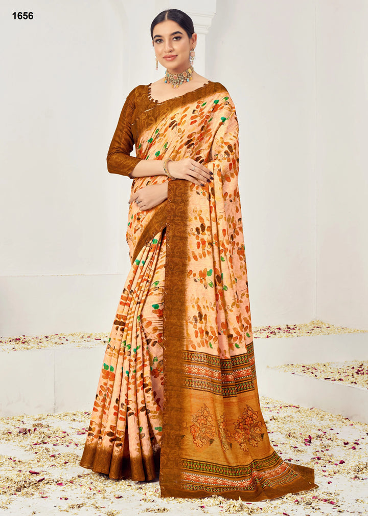 Peach Silk Viscose Jacquard Zari Saree Timeless Traditional Elegance