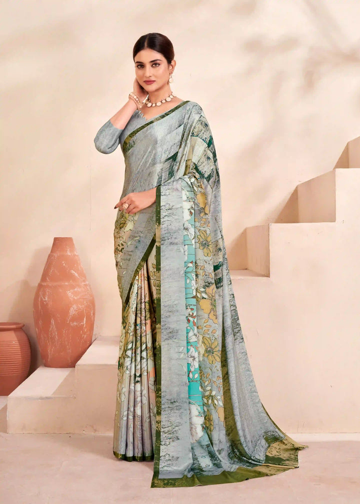Modern Light Gray Soft Silk Saree for Daily Wear Saree