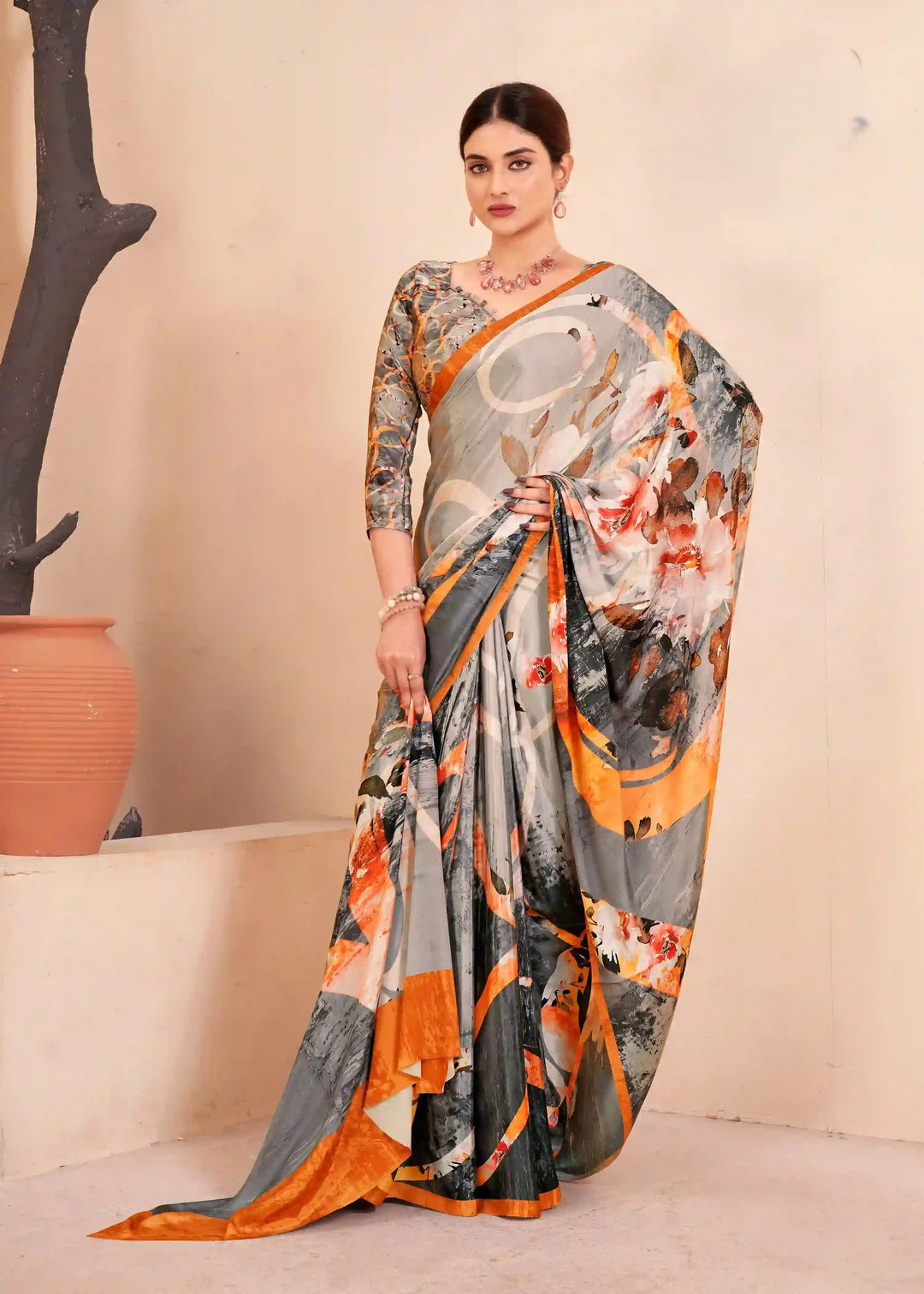 Stylish Multicolor Saree Soft Crape Silk with Digital Prints