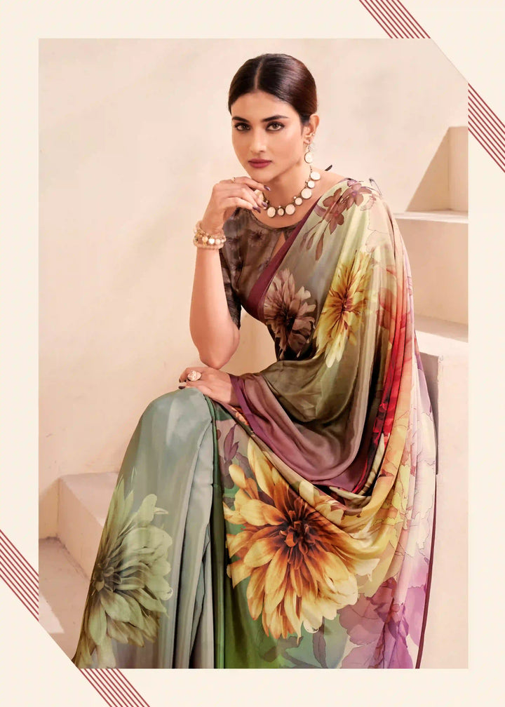 Stylish Multicolor Crape Silk Saree with Abstract Print Casual Wear
