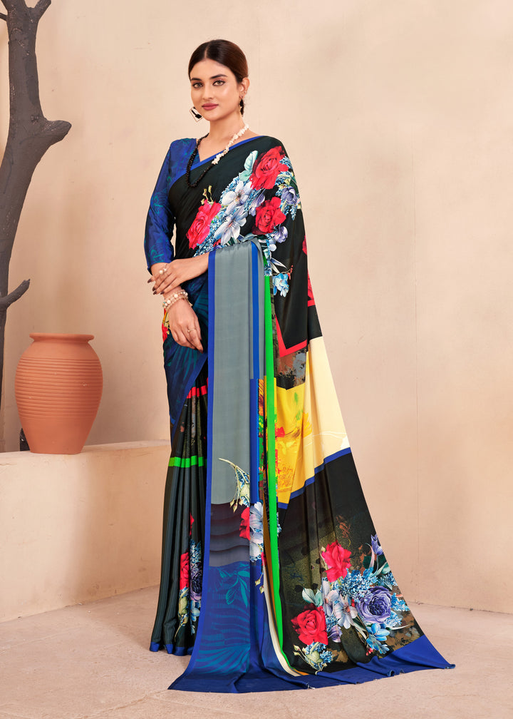 Multicolor Abstract Crape Silk Saree with Blouse for Casual Wear