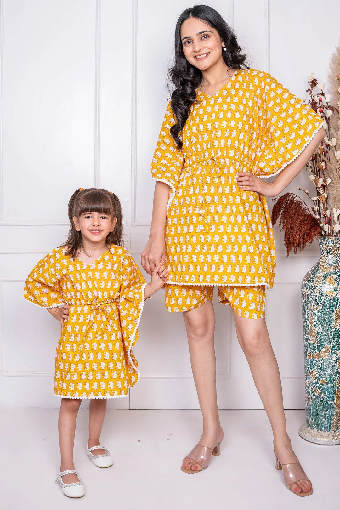 Mommy & Me Matching Set: Mustard Rabbit Kaftan & Shorts