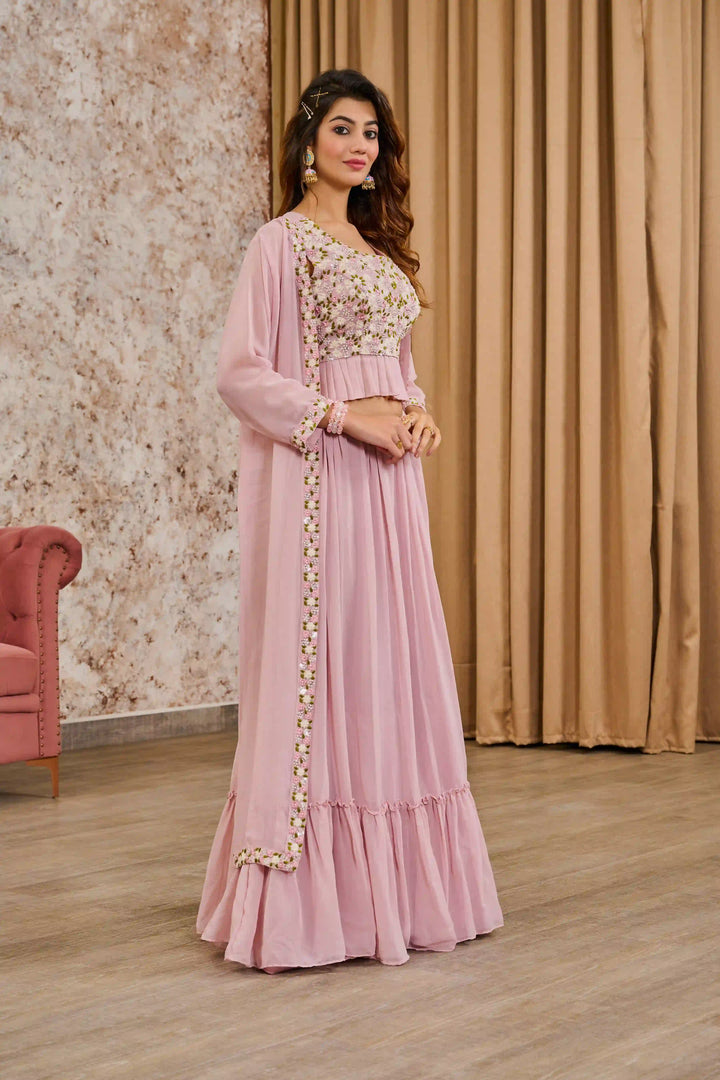 Beautiful Pink Lehenga with Sequins & Blouse for Weddings