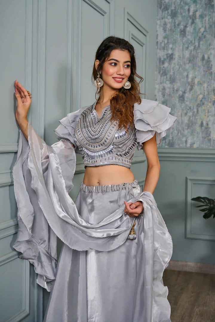 Stunning Sequins Embroidered Light Gray Lehenga Set