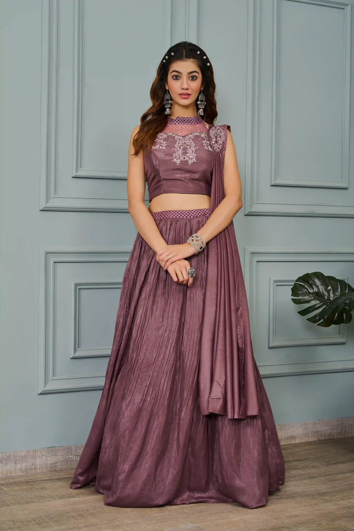 Sparkling Purple Georgette Lehenga Set with Dupatta & Embroidery