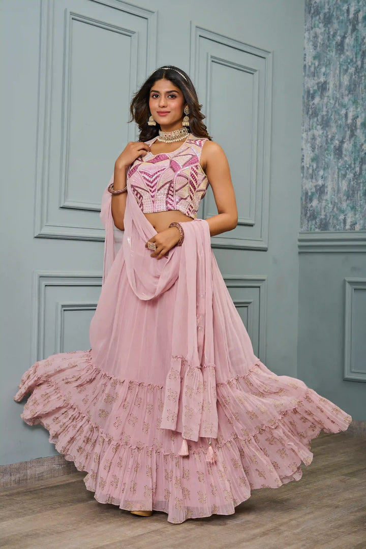 Festive-Ready Lavender Lehenga in Georgette & Crepe Fabric