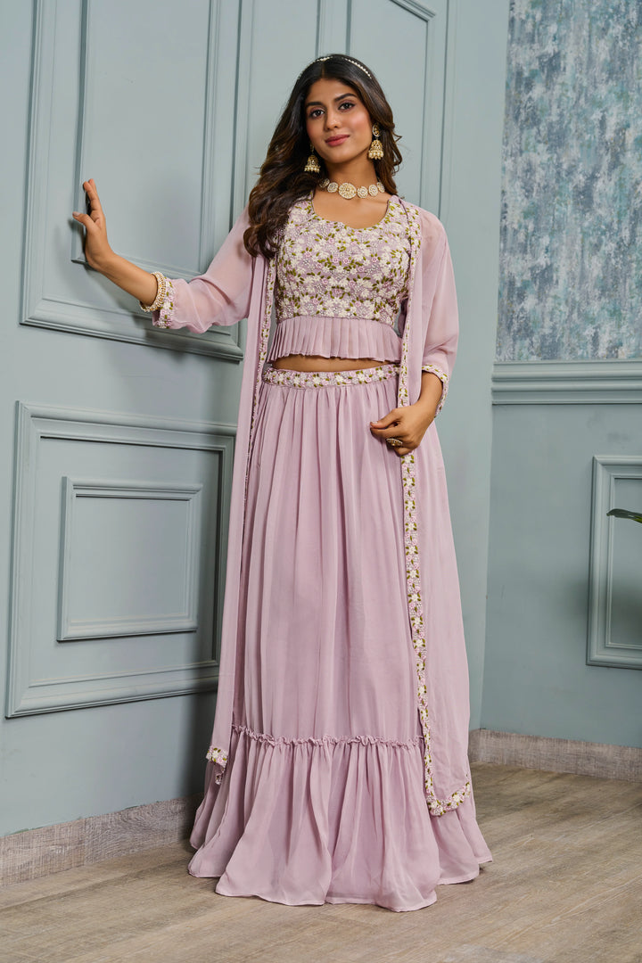 Elegant Lavender Lehenga with Patch Work & Sequins Embroidery