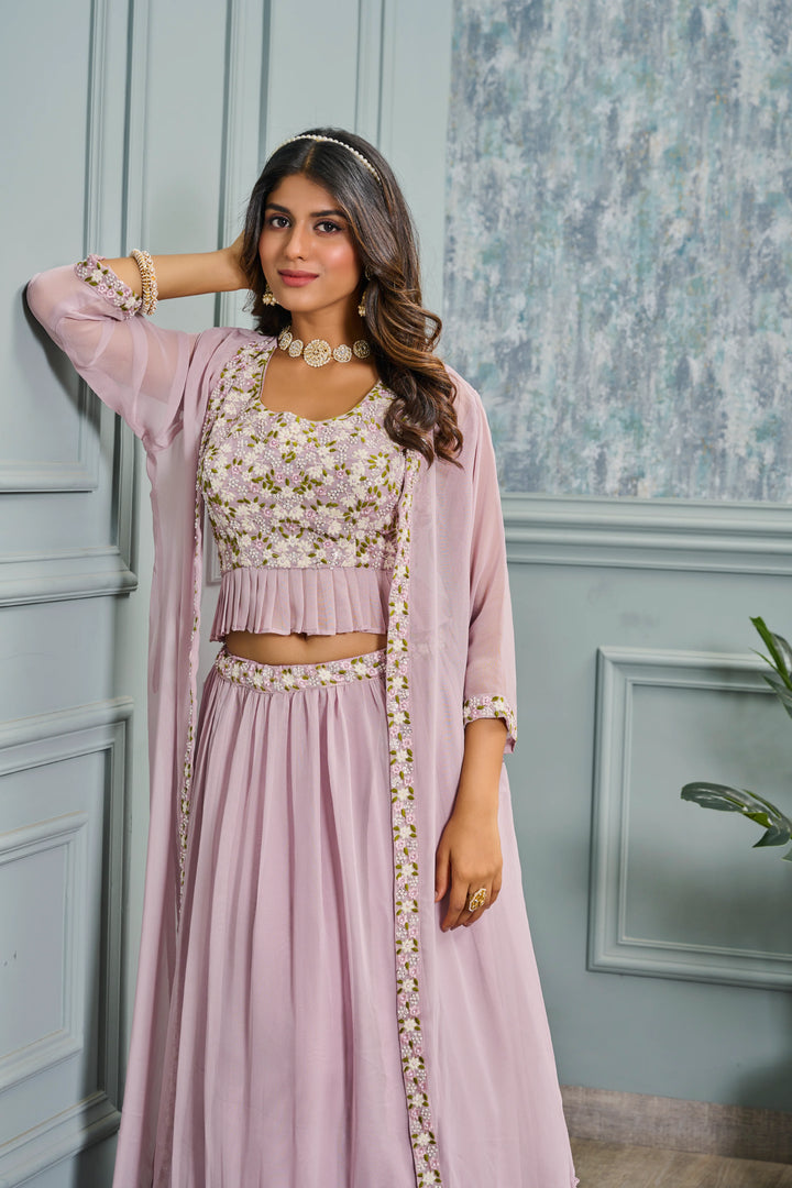 Elegant Lavender Lehenga with Patch Work & Sequins Embroidery