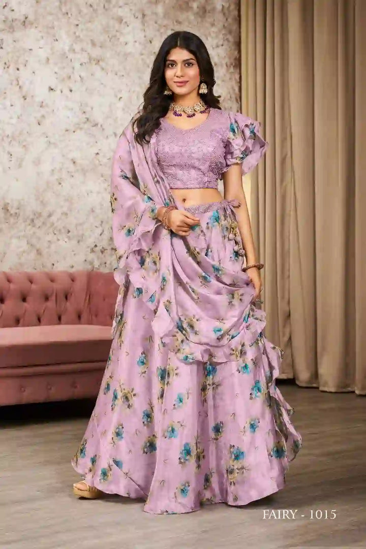 Stunning Lavender Lehenga with Sequins, Patchwork Detail