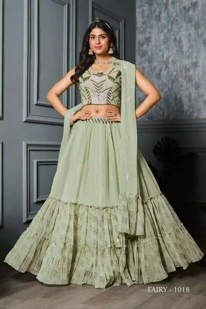 Elegant Light Green Georgette Lehenga with Embroidered Blouse