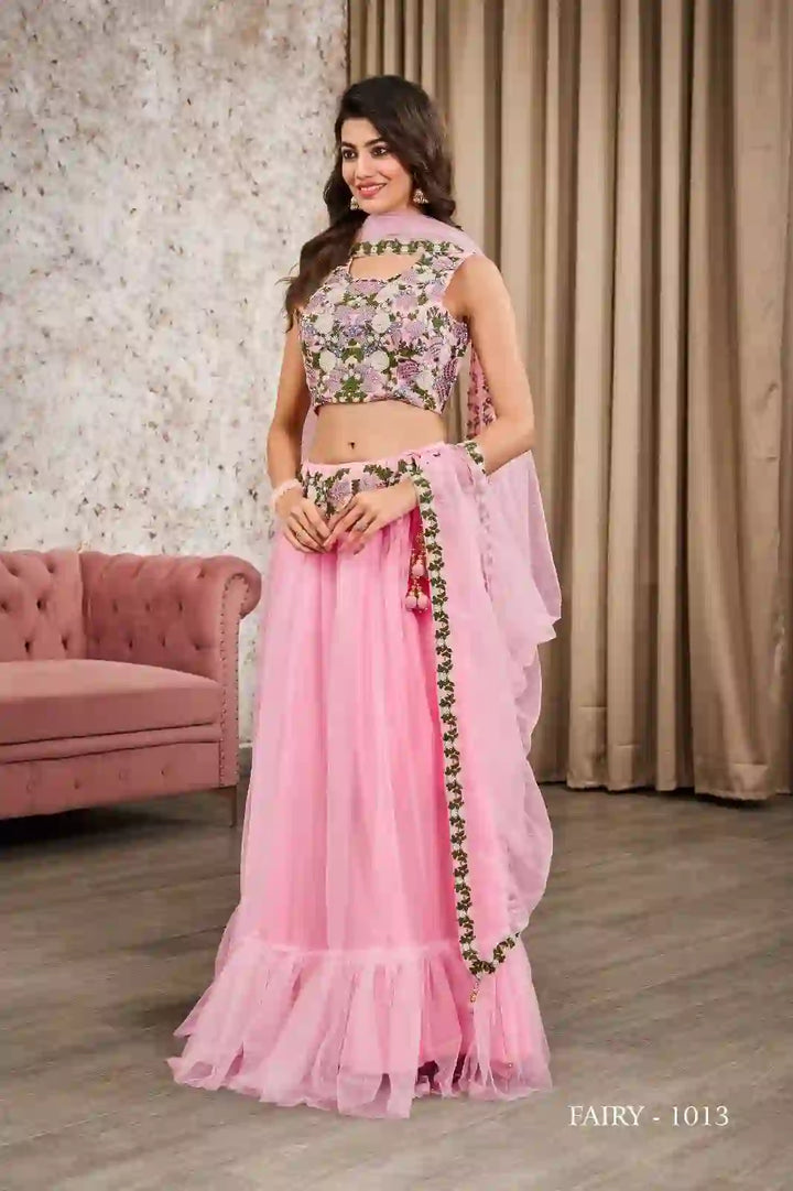 Gorgeous Rose Pink Lehenga with Crepe Blouse & Tissue Dupatta