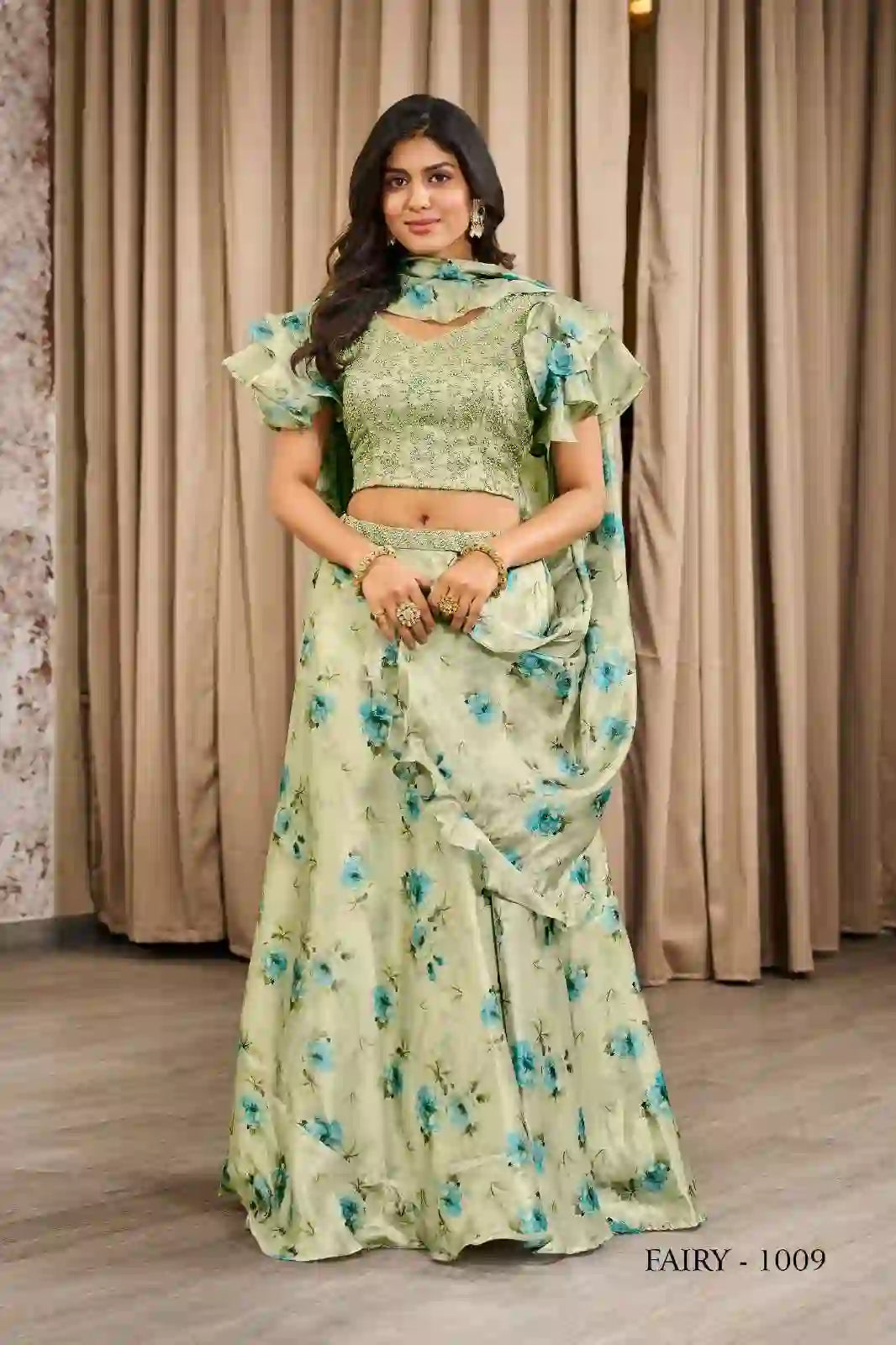 Elegant Crepe Lehenga with Blouse & Tissue Dupatta