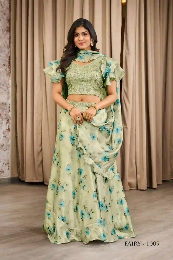Elegant Crepe Lehenga with Blouse & Tissue Dupatta