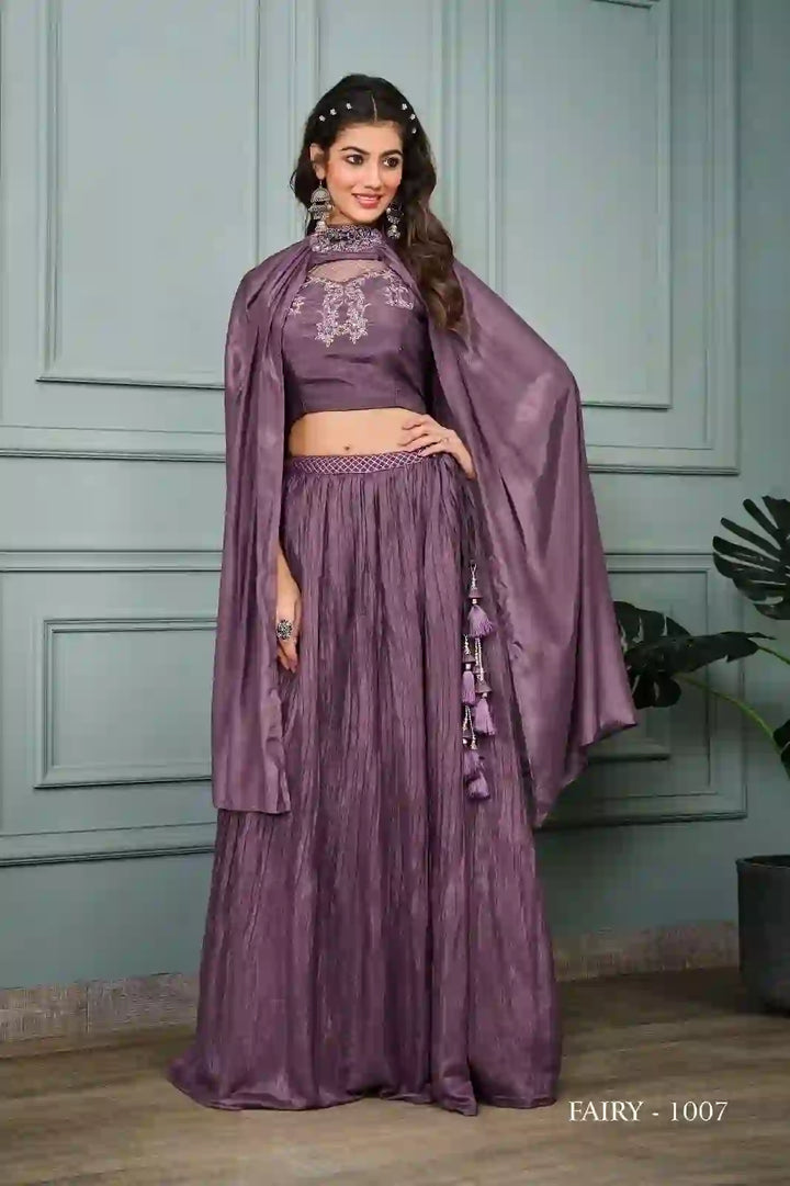 Sparkling Purple Georgette Lehenga Set with Dupatta & Embroidery