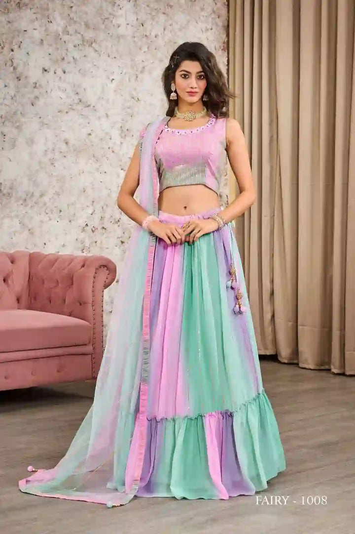 Vibrant Crepe Lehenga with Embroidered Tissue Dupatta