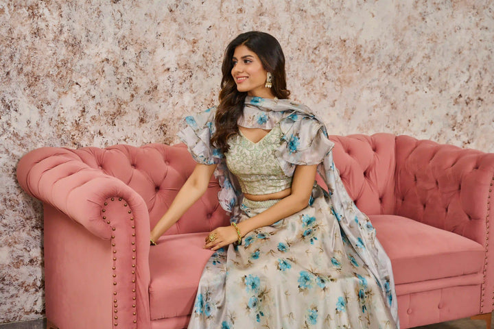 Elegant Crepe Lehenga with Blouse & Tissue Dupatta