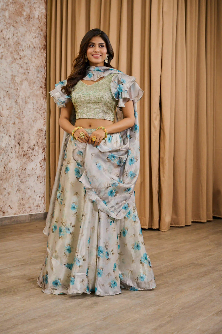 Elegant Crepe Lehenga with Blouse & Tissue Dupatta