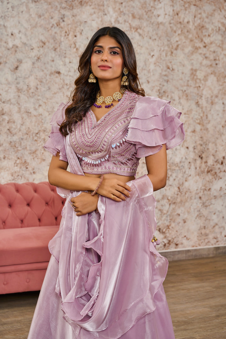 Stylish Lavender Lehenga with Embroidered Blouse & Dupatta Set