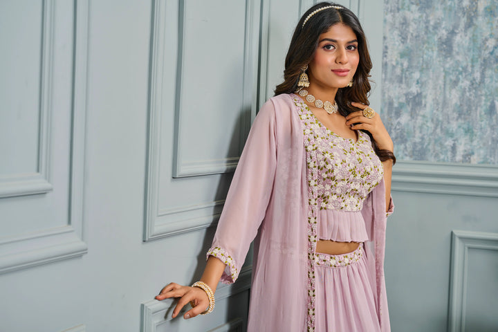 Elegant Lavender Lehenga with Patch Work & Sequins Embroidery