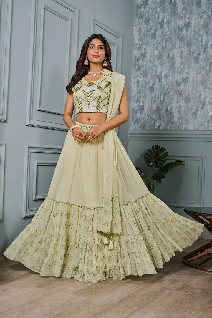 Elegant Light Green Georgette Lehenga with Embroidered Blouse