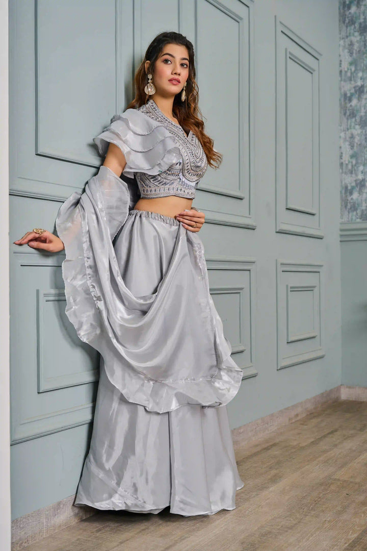 Stunning Sequins Embroidered Light Gray Lehenga Set