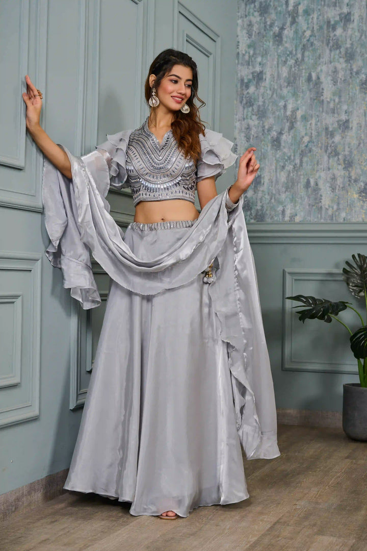 Stunning Sequins Embroidered Light Gray Lehenga Set