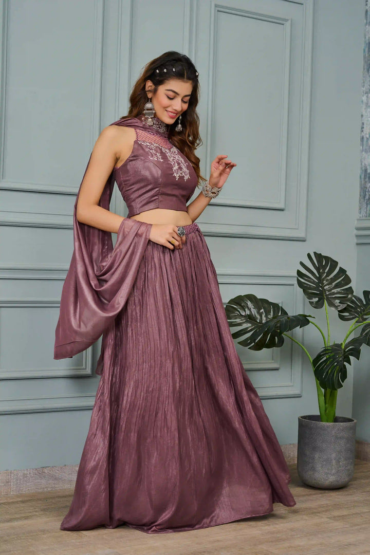 Sparkling Purple Georgette Lehenga Set with Dupatta & Embroidery