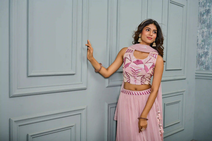 Festive-Ready Lavender Lehenga in Georgette & Crepe Fabric