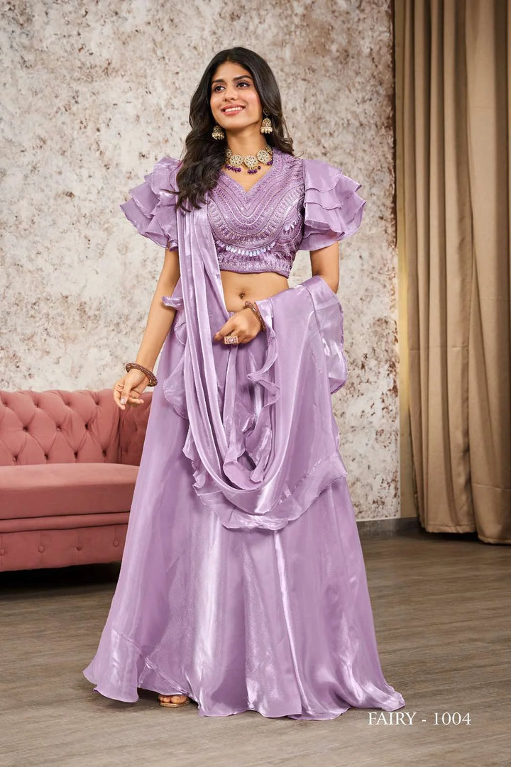 Stylish Lavender Lehenga with Embroidered Blouse & Dupatta Set
