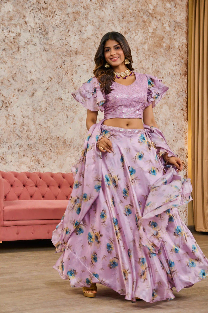 Stunning Lavender Lehenga with Sequins, Patchwork Detail