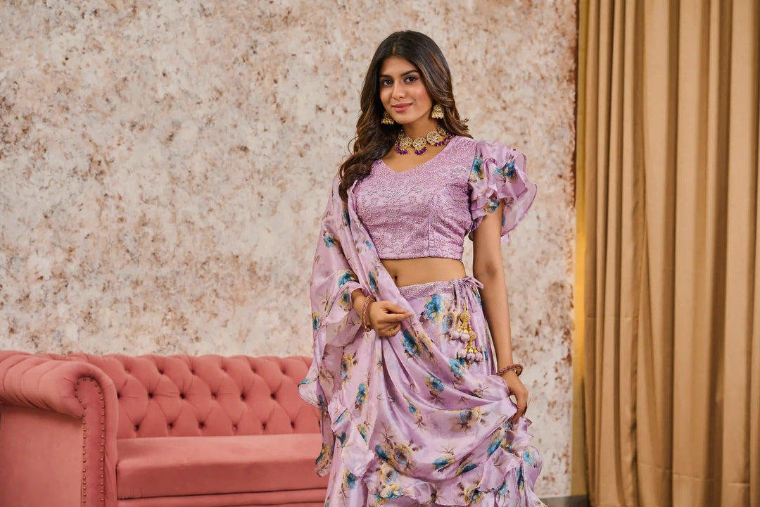Stunning Lavender Lehenga with Sequins, Patchwork Detail