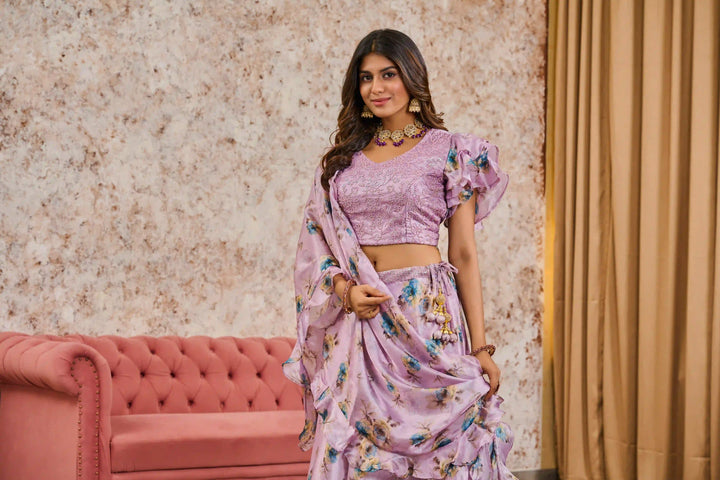 Stunning Lavender Lehenga with Sequins, Patchwork Detail