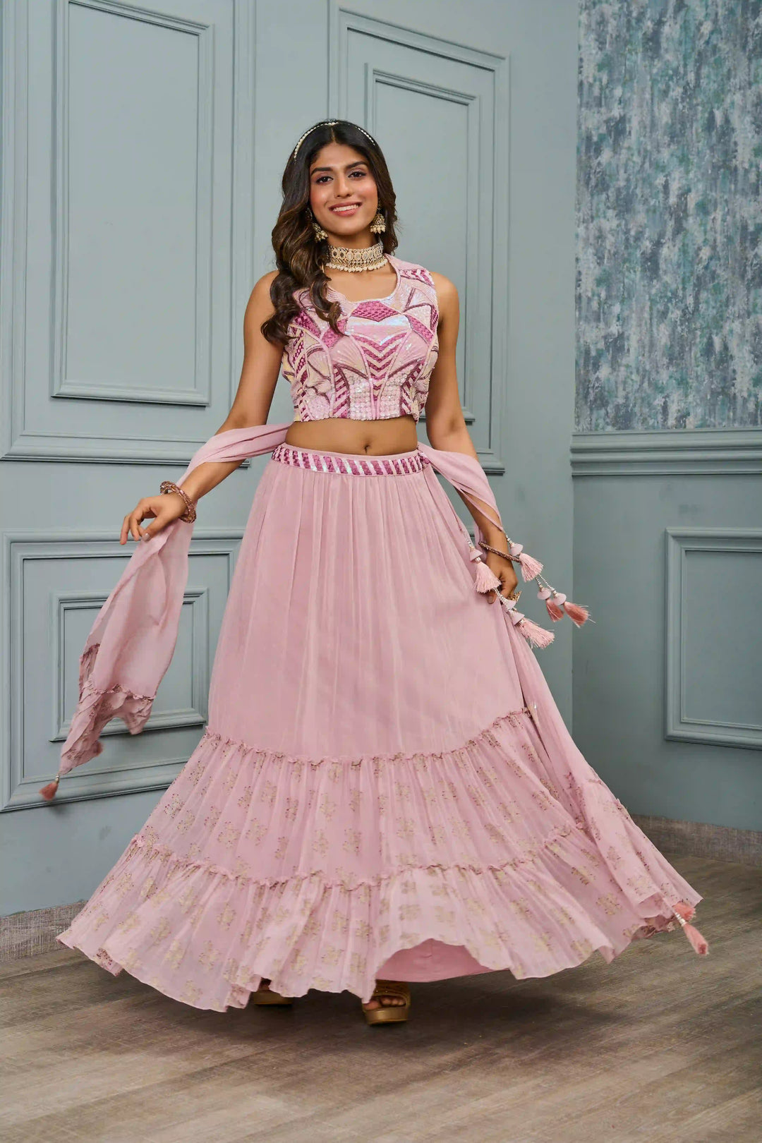 Festive-Ready Lavender Lehenga in Georgette & Crepe Fabric