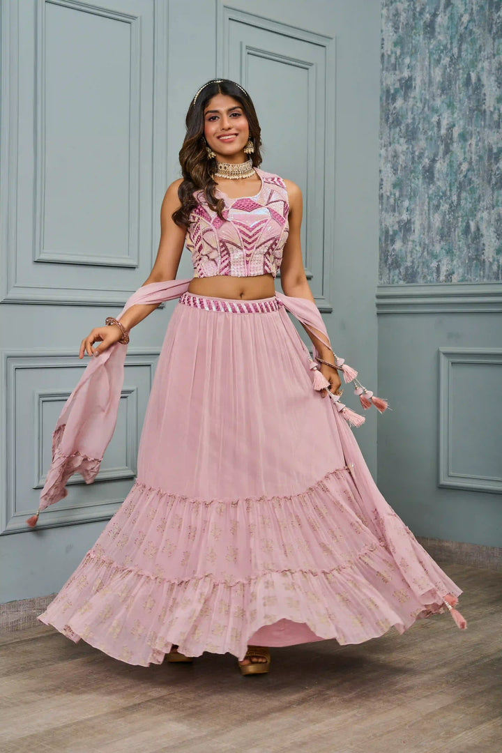 Festive-Ready Lavender Lehenga in Georgette & Crepe Fabric