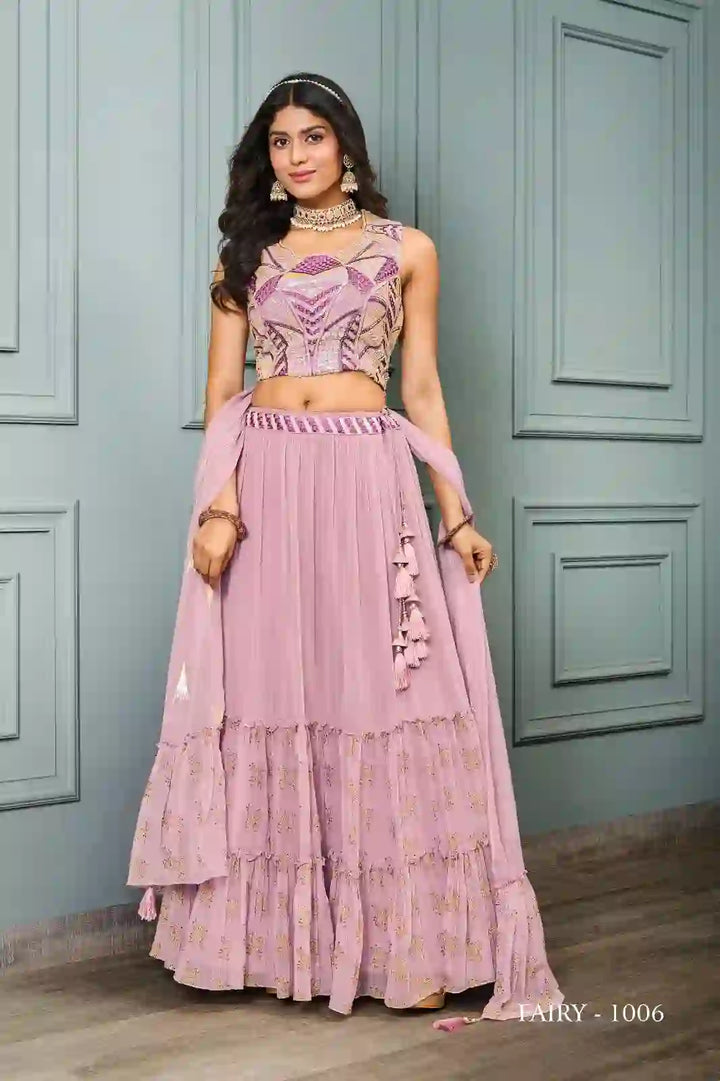 Festive-Ready Lavender Lehenga in Georgette & Crepe Fabric