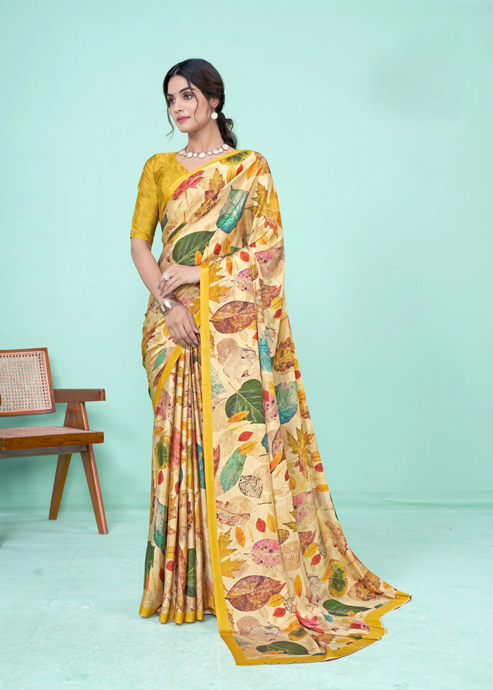 Beautiful Digital Print Soft Crepe Saree with Matching Blouse