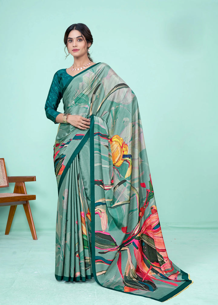 Elegant Sea Green Digital Print Saree in Soft Crepe Fabric