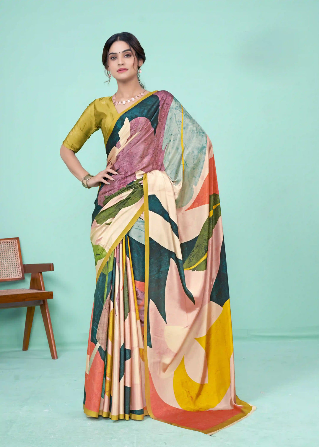 Vibrant Multicolor Soft Crepe Saree with Digital Print Design