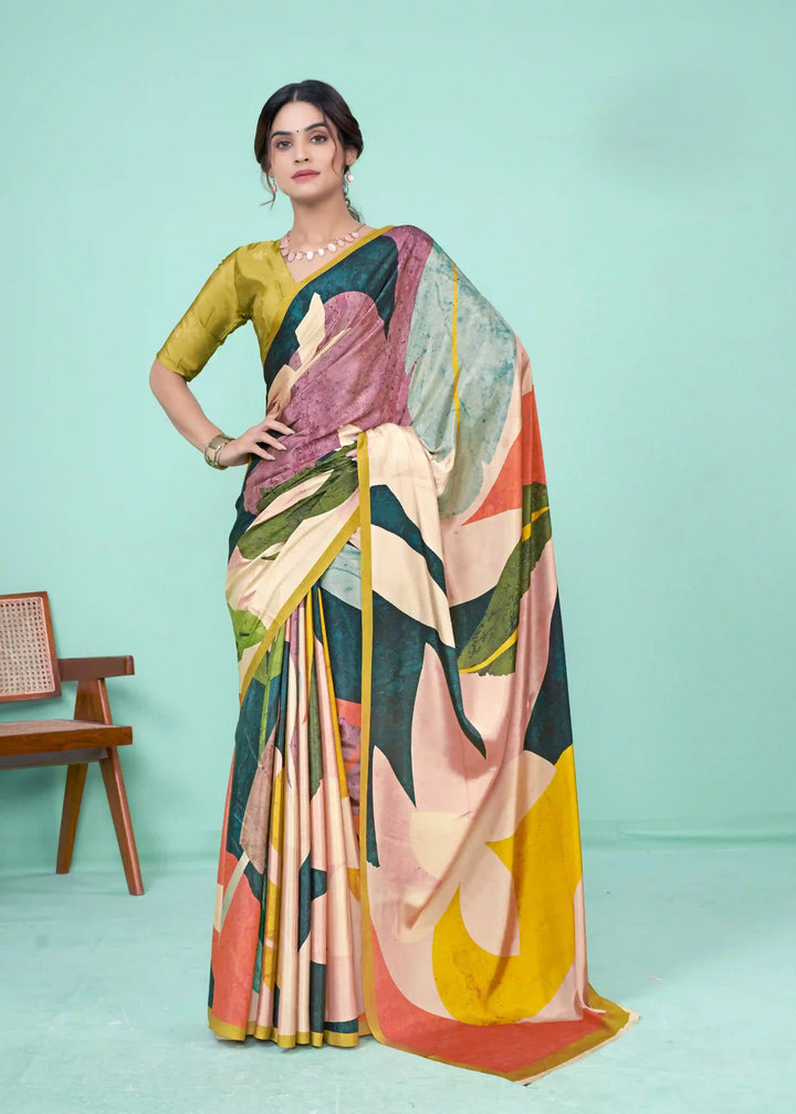 Vibrant Multicolor Soft Crepe Saree with Digital Print Design