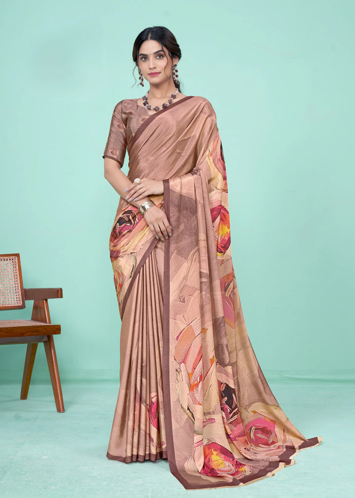 Digital Printed Dusty Pink Saree in Soft Crepe Fabric
