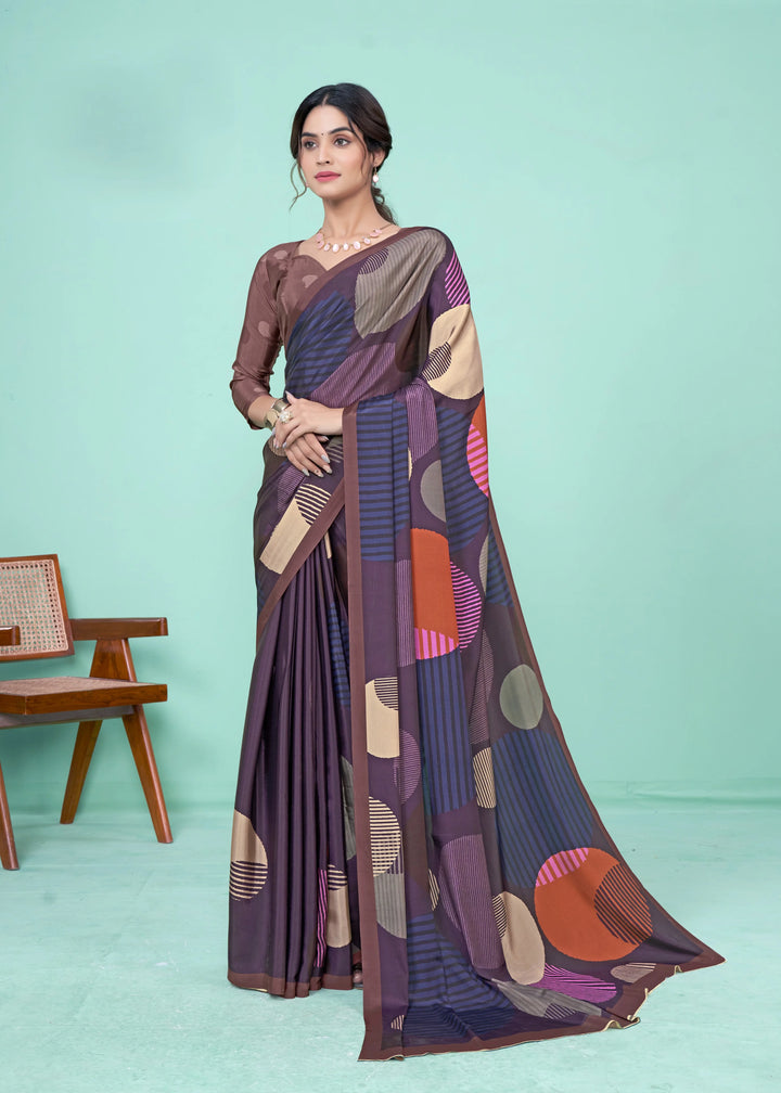 Look Chic in This Purple Digital Print Saree – Soft Crepe Elegance