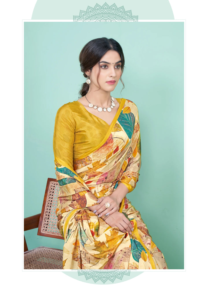 Beautiful Digital Print Soft Crepe Saree with Matching Blouse