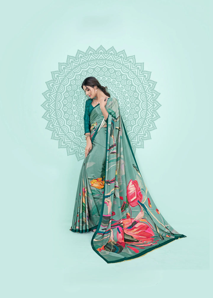 Elegant Sea Green Digital Print Saree in Soft Crepe Fabric